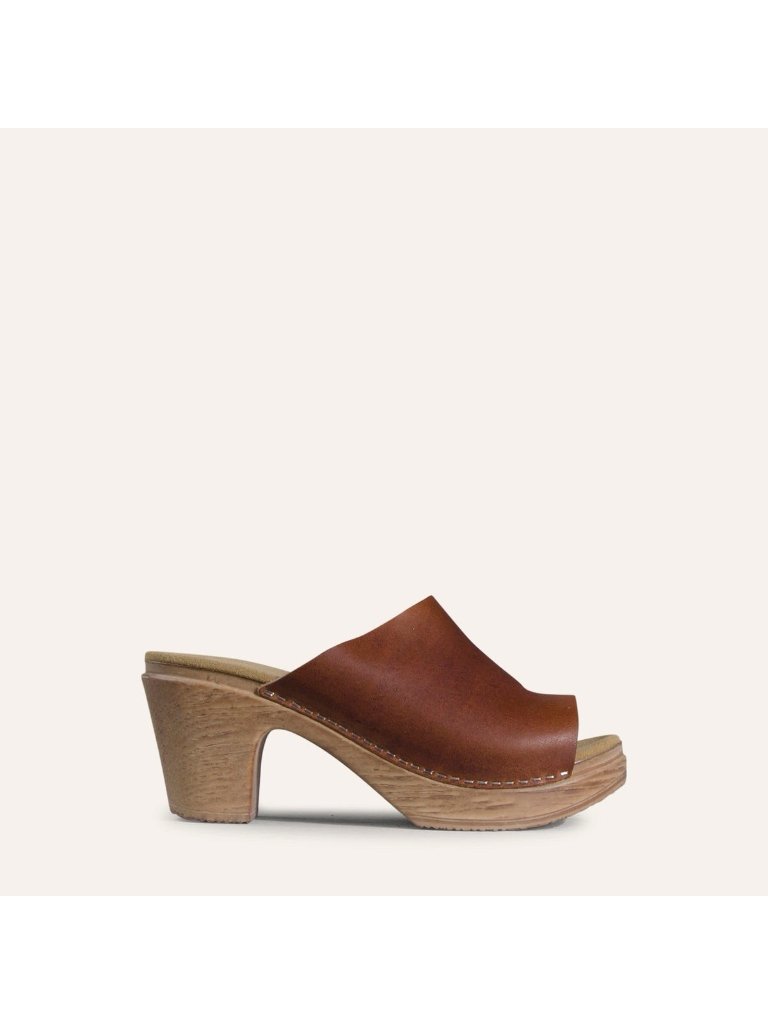 Women’s Leather Open-Toe Brown Clog Mules — image 3 of 8